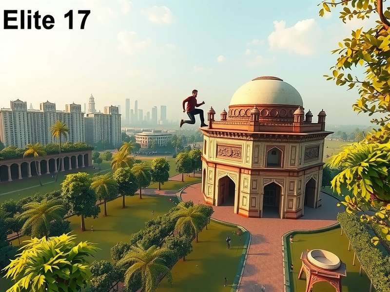 Elite Cubbon Runner game screenshot showing parkour action in Cubbon Park